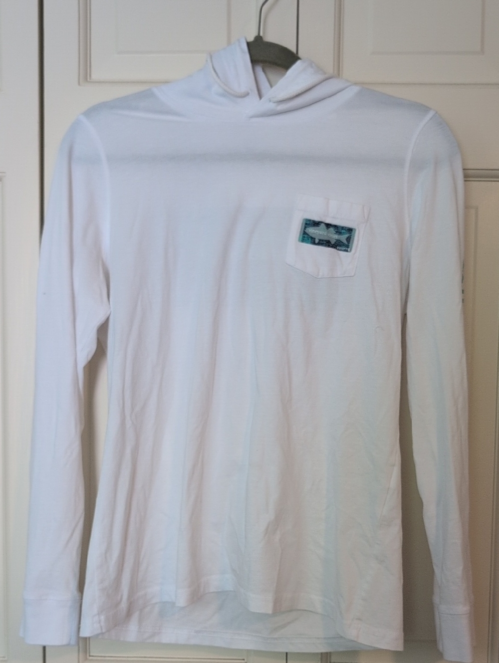 Vineyard Vines White Hooded Long-Sleeve Shirt with Chest Pocket